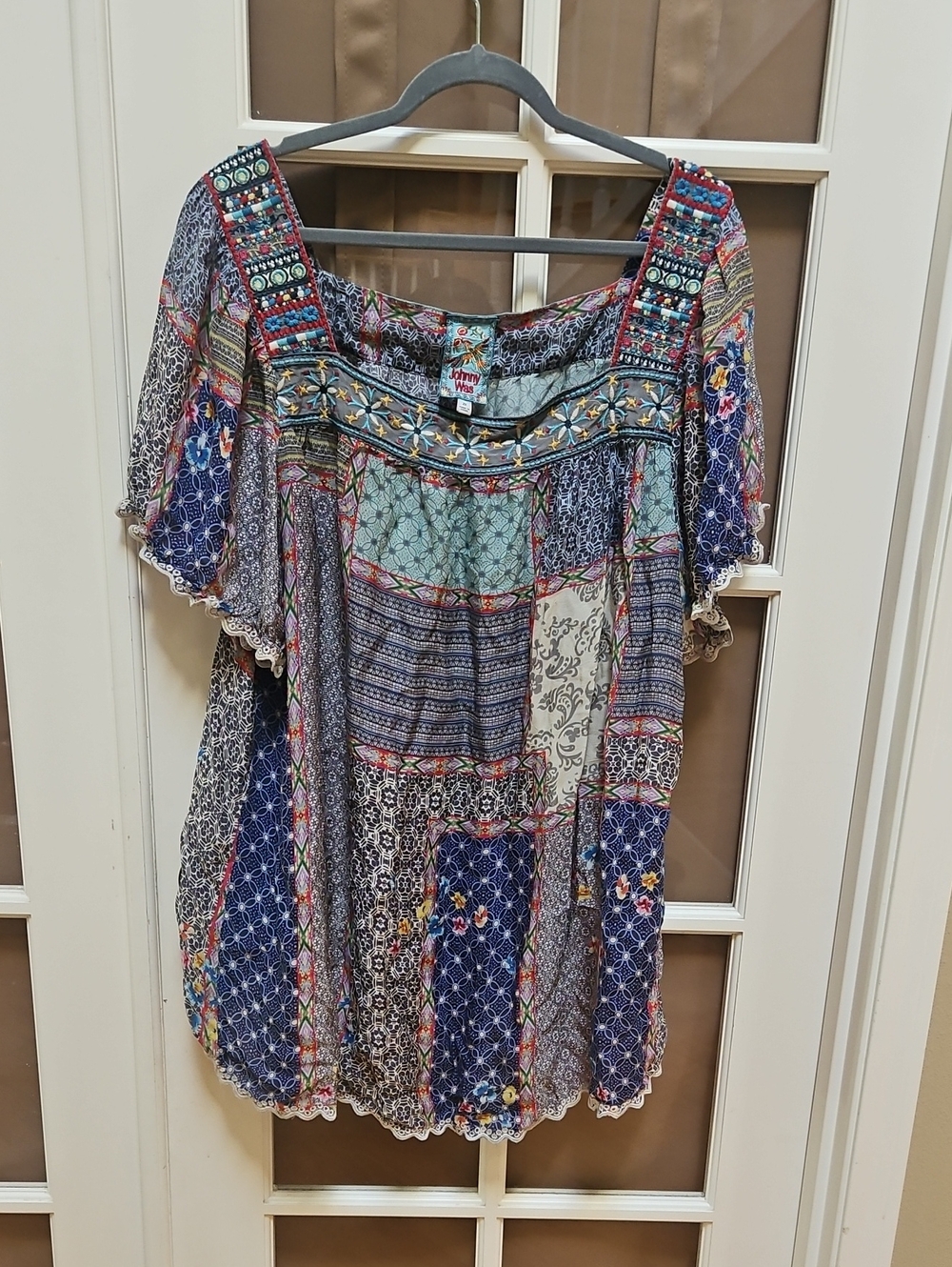 Johnny Was Multi-Color Patchwork Scoop Neck Tunic